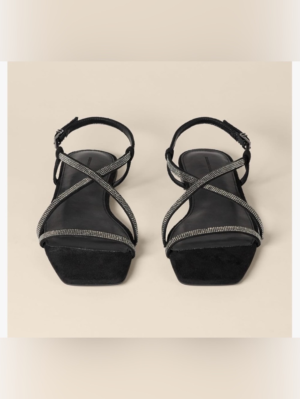 Amazon Essentials Black Crystal-Strap Flat Sandals